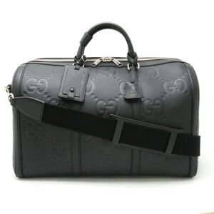 GUCCI Jumbo GG Duffle Bag Boston Travel Shoulder Leather Black